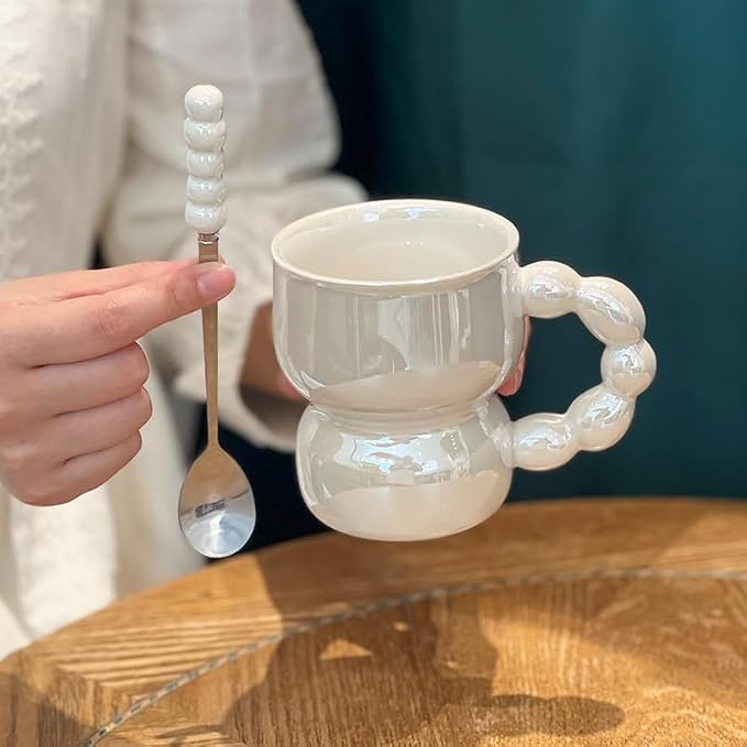 Pearl Ceramic Coffee Mug for Tea Latte Milk Cute Love Shape Cup for Home Office Women Gift 6.5 oz (Pearl Beige 2, 300 ml)