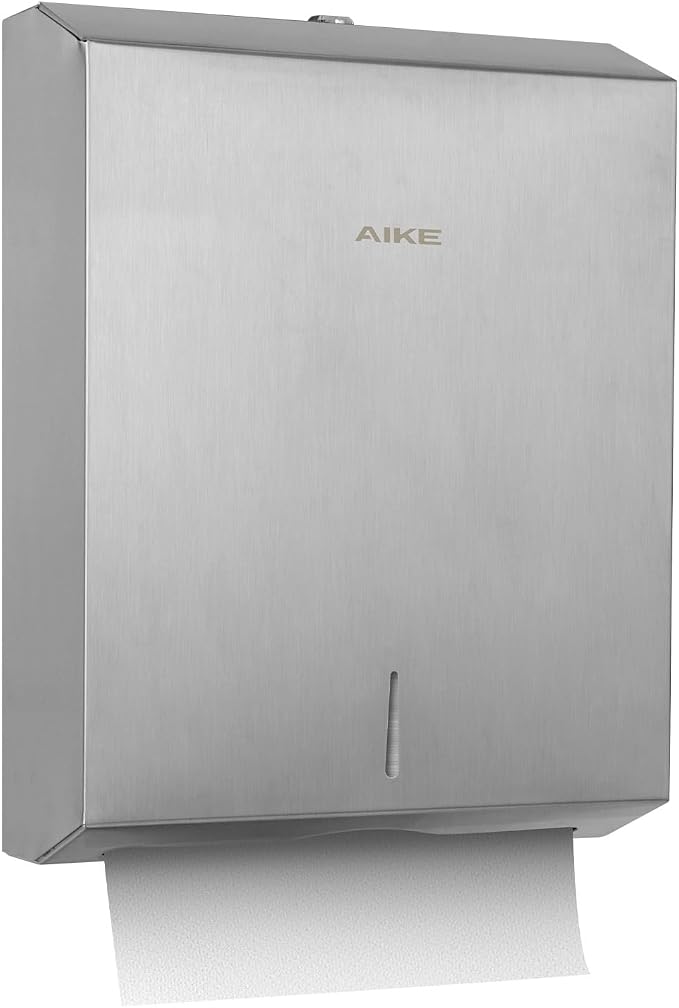 AIKE Automatic Commercial Soap Dispenser and Wall Mount Paper Towel Dispenser Bundle, Model AK1216_Silver_5181_Brushed