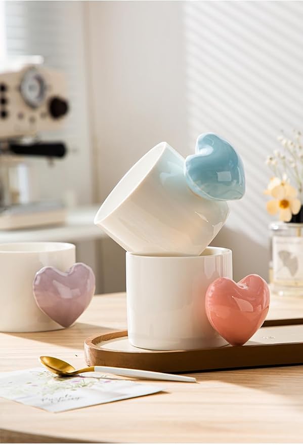 Pearl Ceramic Coffee Mug for Tea Latte Milk Cute Love Shape Cup for Home Office Women Gift 6.5 oz (love blue, 330 ml)