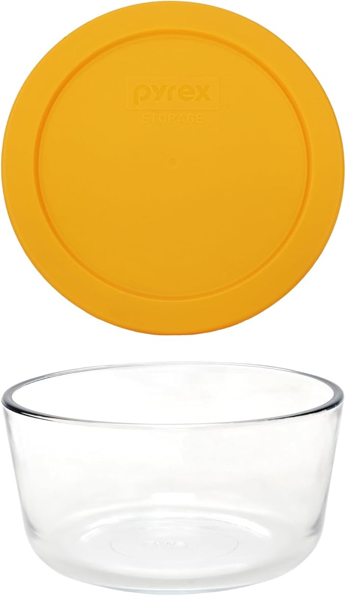 Pyrex 7201 4-Cup Glass Bowl & 7201-PC Lemondrop Yellow Lid (4-Pack) - Made in USA