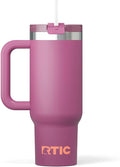 RTIC 30 oz Road Trip Tumbler Double-Walled Ceramic Lined InsulatedStainless Steel Portable Travel Coffee Mug Cup with Lid, Handle and Straw, Orchid