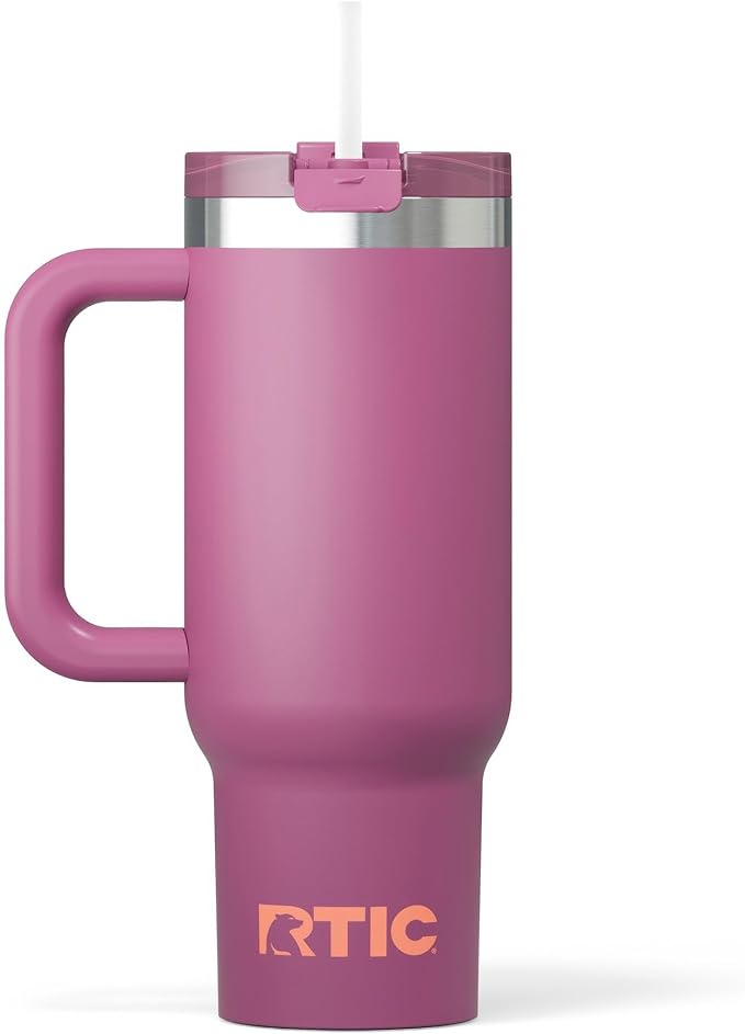 RTIC 30 oz Road Trip Tumbler Double-Walled Ceramic Lined InsulatedStainless Steel Portable Travel Coffee Mug Cup with Lid, Handle and Straw, Orchid