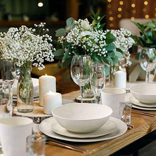 Morgiana Bamboo Dinnerware Set, 8-Pieces Reusable Tableware Set Eco-Friendly Bamboo Fiber Plates, Cups, Bowls for 2 Person (White)