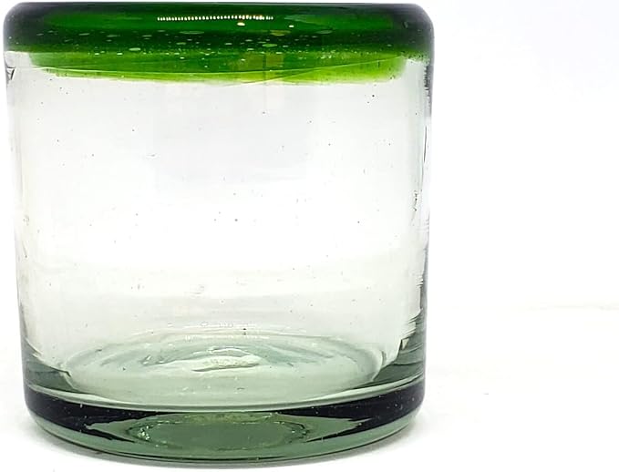 Emerald Green Rim 8 oz DOF Rock Glasses (set of 6), Recycled Glass, Lead-free, Toxin-Free (DOF Rocks)