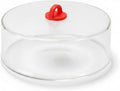 Tall Microwave Tempered Borosilicate Glass Plate Cover with Red Easy-Grip Silicone Handle - Steam Food Without Venting - Microwave/Oven/Stove Safe - 10" x 4"