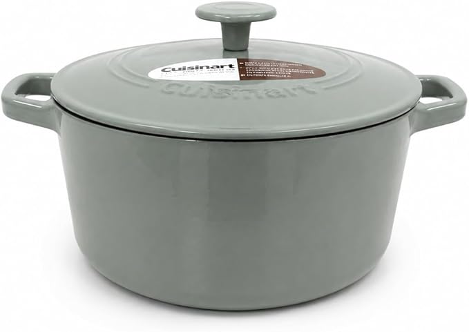 Cuisinart Chef's Classic Enameled Cast Iron Dutch Oven with Lid, Porcelain Enameled Interior, Oven Safe, Induction Compatible, 5-Quart, Round, Gray/Sage