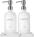 White Glass Soap Dispenser Set for Kitchen, Hand and Dish Soap Dispenser with Stainless Steel Pump & Resin Tray, Perfect for Kitchen,Hotel Rental-Modern Soap Dispenser Decor for Kitchen