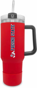 Campus Colors College & University 40 oz Travel Tumbler With Handle - Dual Option Lid With Straw - Vacuum Insulated Stainless Steel (Fresno State Bulldogs - Red)