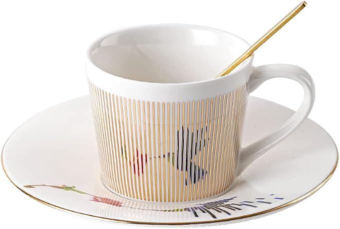 Mirror Cups and Saucers (Bird), Mirror Reflection coffee mug, Reflection Coffee Cup, Tea Cups and Saucers Sets for Women Wedding Party Afternoon Tea