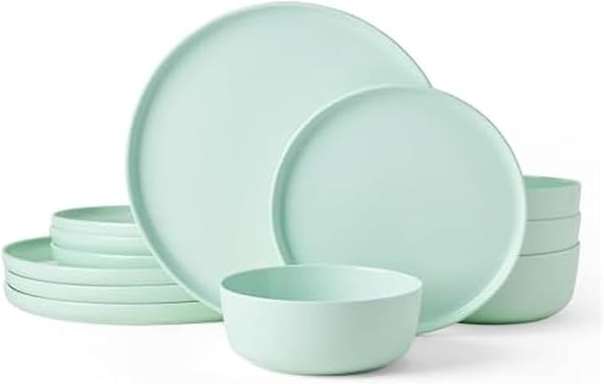 Mikasa Madison Pastel Bone China Lightweight Chip Resistant 12 Piece Dinnerware Set, Mint Green