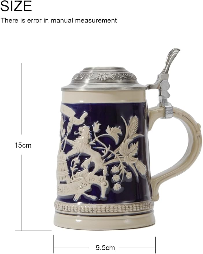 HAUCOZE Beer Stein Mug German Bavarian Drinking Viking Tankard with Pewter Lid Birthday Gifts for Men Father Husband 0.6 Liter
