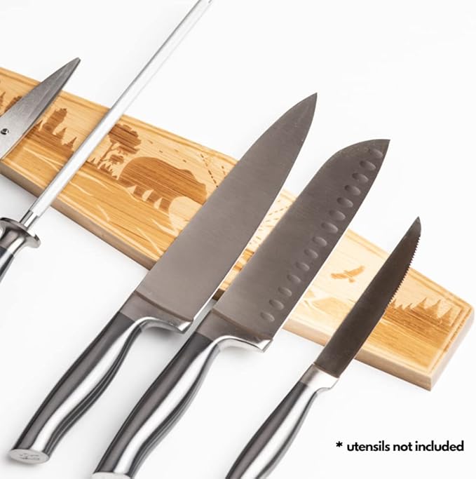 16" Premium Mangetic Knife Holder for Wall - Strong Heavy-Duty Engraved Magnet for Knives - Wall or Refrigerator Kitchen Magnetic Knife Stripe - Designed in U.S. (Bear)