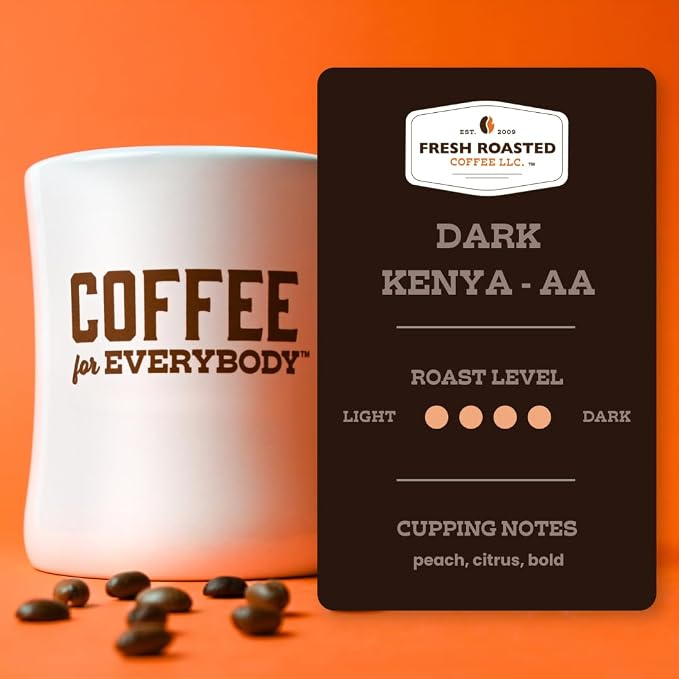 Fresh Roasted Coffee, Dark Kenya AA Whole Bean Coffee, Dark Roast, Kosher, 5 lb (80 oz)