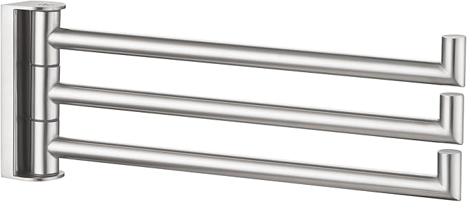 Angle Simple Swivel Hand Towel Holder 3 Bars Brushed Nickel, 304 Stainless Steel Hand Towel Rack for Bathroom Wall Mount
