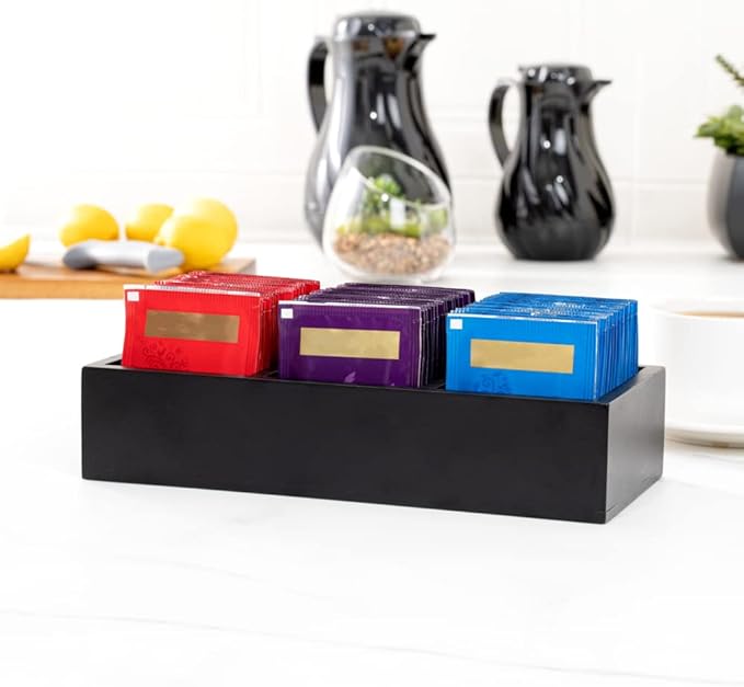 Restaurantware-9.5 x 4.25 x 2 Inch Coffee Condiment Organizer, 1 Rectangle Creamer Organizer - 3 Compartments, Black Bamboo Coffee Accessory Caddy, Won't Chip, For Tea And Sugar Packets