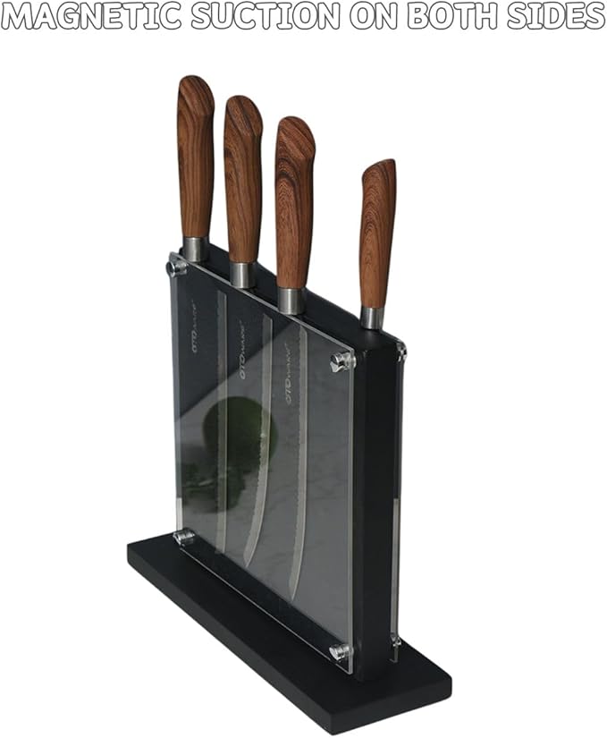 Magnetic Knife Block with Acrylic Shield,Double Sided Magnetic Knife Holder, Pine Wood Kitchen Knife Stand for Kitchen Counter(Without Knives ）