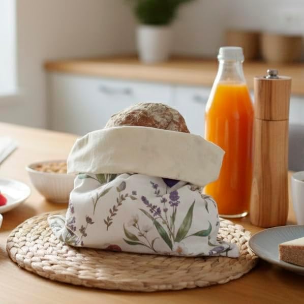 Reusable Linen Cotton Beeswax Bread Bags for Sourdough XL with Zipper, 10-inch Cotton Beeswax Bowl Cover Set, to Keep Bread and Food Fresh, All Natural Materials