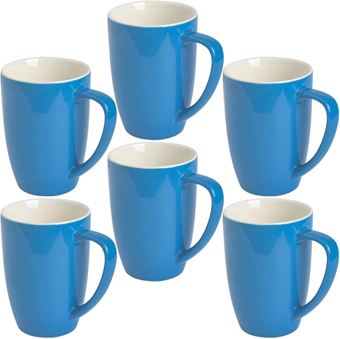 homEdge Porcelain Mug Set, 16 Ounces Cup for Tea, Latte, Mocha, Hot Chocolate, Set of 6, Blue