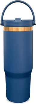30 oz Tumbler with Handle and Straw, Vacuum Insulated Tumblers with Flip Straw and Top Handle, Leakproof Powder Coated Tumbler, Stainless Steel Travel Mug for Coffee Water (Navy, 1 Pack)