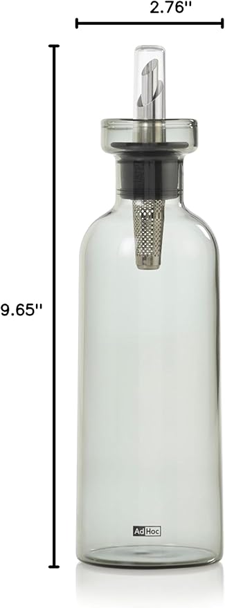 AdHoc AromaPour Oil & Vinegar Dispenser - Reusable, No-Drip Glass Container with Stainless Steel Filter - Dishwasher Safe - 16.6 oz