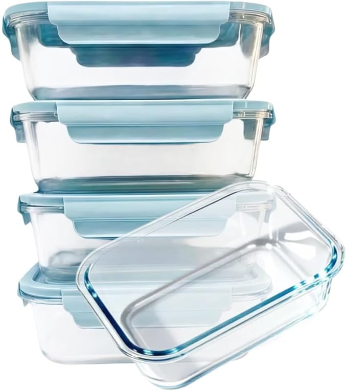 5Pack (23oz with Lunch Bag) Glass Food Storage Containers with Lids for Kitchen Meal Prep, Fridge Organization, Lunch Box