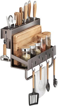 Multifunctional Wall-Mounted Knife Holder Kitchen Utensils Holder Spice Storage Organizer Rack for Knives, Spoons, Chopsticks, Towels, Pot Lids, Spice Jars (Grey)