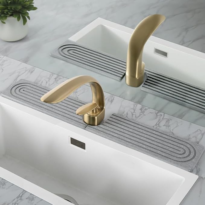 Fast Drying Stone Faucet Mat for Kitchen Sink, Diatomite Water Absorbing Stone Tray for Sink to Prevent Pooling, U-Shaped Stone Faucet Mat Fits Kitchens and Bathrooms