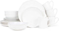 Elanze Designs Reactive Glaze Stone Ceramic Plates Bowls Mugs Classic Dinnerware 16 Piece Set - Service for 4, White