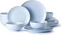 KINGSTONE 18-Piece Bone China Dinnerware Set for 6, Lightweight Porcelain Round Plates and Bowls Set, Durable Scratch Resistant Ceramic Dinner Set, Microwave & Dishwasher Safe, Misty Blue