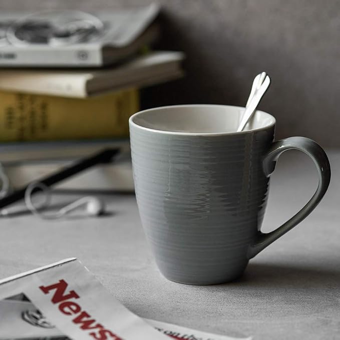 DOWAN Coffee Mugs, 17 Oz Coffee Mug Set of 6, Corrugated Tea Mugs (Grey)