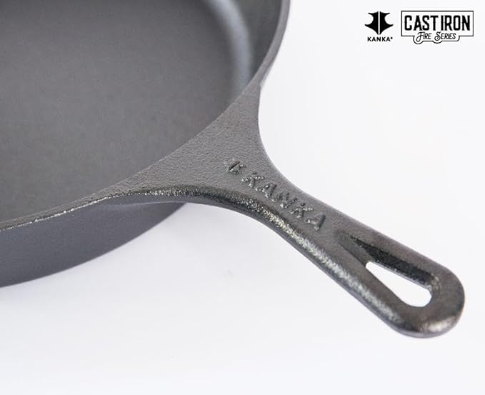 KANKA Cast Iron Skillet Set – Pre-Seasoned 10 Inch & 12 Inch Cast Iron Frying Pans – Iron Skillet Set for Stove, Oven, Grill & Searing Pan Cooking – Includes Silicone Handles & Scrapers