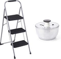 Cosco 11408PBL1E Three Big Folding Step Stool with Rubber Hand Grip, Platinum and OXO Good Grips Large Salad Spinner