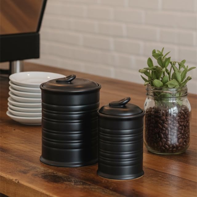 Nihow Food Storage Jar,Ceramic Canister Sets for The Kitchen,Set of 2,Black | Air Tight Lid,For Flour/Sugar/Rice/Coffee/Cookies/Candy,Kitchen Counter Canister/Dishwasher Safe