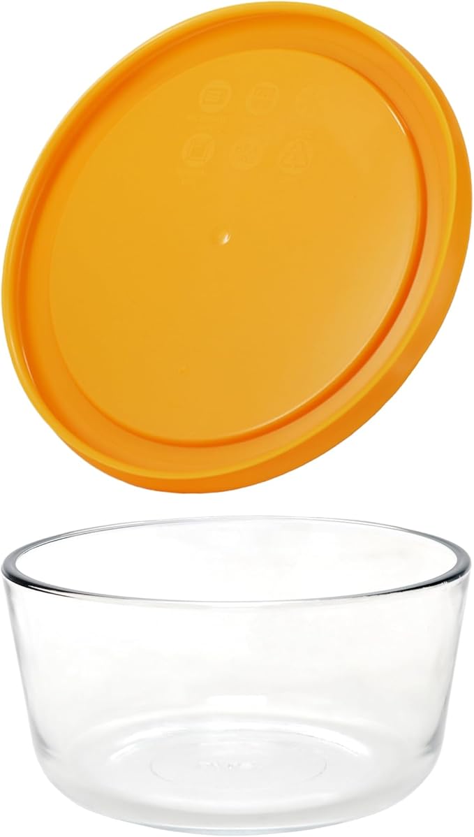 Pyrex 7201 4-Cup Glass Bowl & 7201-PC Lemondrop Yellow Lid (4-Pack) - Made in USA