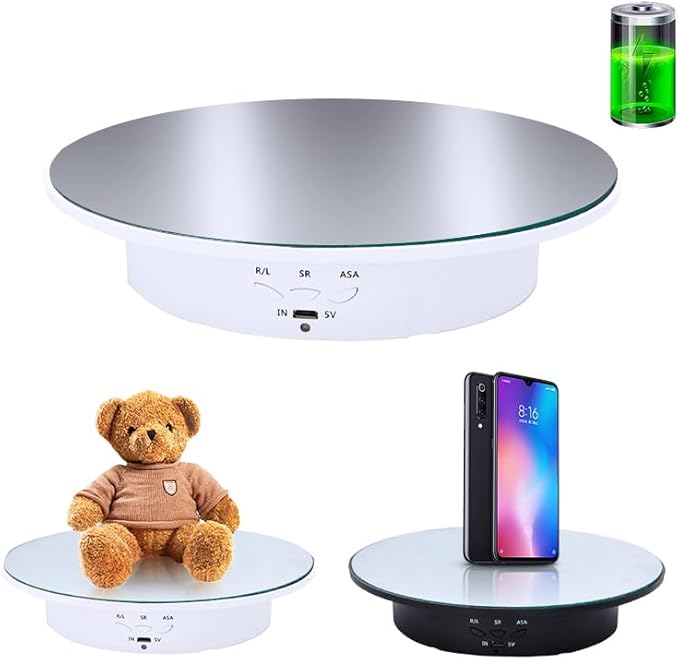 JAYEGT Motorized Rotating Display Stand, 7.87inch /17.6lbs Load, 360 Degree Electric Rotating Turntable for Photography Products, Jewelry, Cake,3D Model , Mirror Cover (White/Button Control)