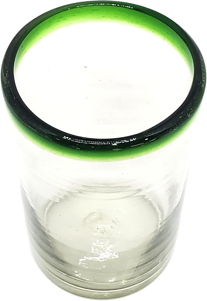 Emerald Green Rim 14 oz Drinking Glasses (set of 6), Recycled Glass, Lead-free, Toxin-Free (Drinking)