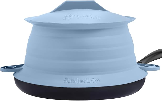 L.I.Q Silicone Splatter Guard – Fits 10 and 12 Inch Pots (25 and 30 Centimeters) – Microwave Safe and Durable SplatterDom - Includes 10” Lid - Food and Oil Splash Guard (Blue Steel, Large)
