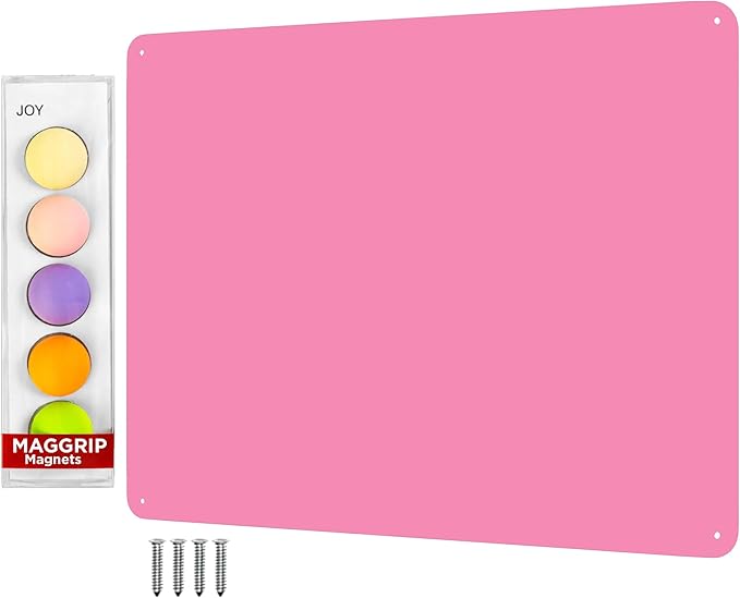 9 inches x 6.5 inches Stainless Steel Plate for Magnets, 3M Adhesive Back, Mounting Screws, Ideal for Magnetic Shelf, Spice Holders, Colorful Magnets as a Gift. Mount Anywhere! (Pink, 2 Pack)