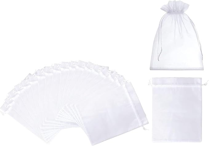 100PCS Fruit Protection Bag Green Mesh Netting Bag with Drawstring(White,7x9cm)