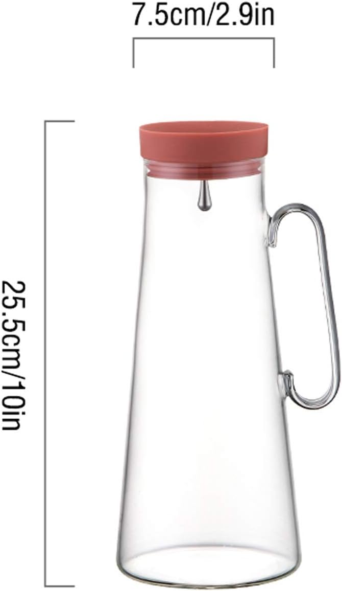 Pitcher Large Capacity Glass Pitcher with Silicone Lid Heat Resistant Glass Teapot Practical Stainless Steel Filter Lid Adjustable Size Hot/Cold Water Carafe (Color : Rojo)