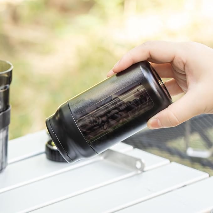 &NE NKW-375 Portable Coffee Canister, Nikii Cafe, Black, Diameter 2.4 inches (6 cm) x Height 4.8 inches (12.1 cm), 5 Cups, Made in Japan, Coffee Bean Storage Container, Compact, Tilt-Only, Measuring