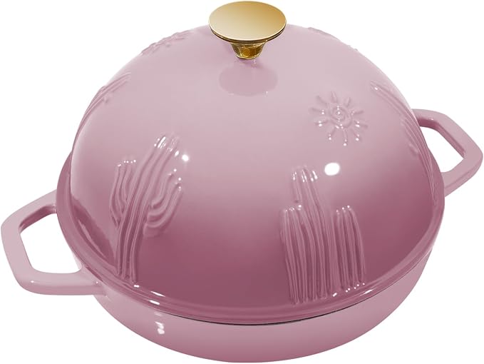 Flavehc Bread Oven Cast Iron Bread Dutch Oven with Cloche Lid for Bread Baking BerryPink Enameled Cast Iron Bread Oven with Dome Lid for Sourdough 5 qt