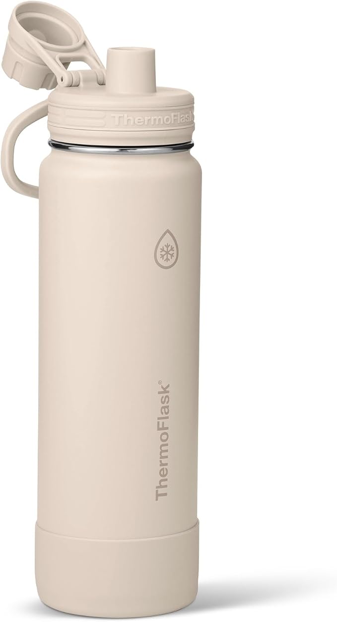 ThermoFlask Insulated Water Bottle with Spout Lid (24 oz, Sand) - Leakproof, Stainless Steel Water Bottle for Cold & Hot Drinks, Travel & Daily Hydration