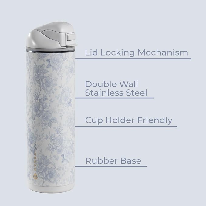 HydroJug Ease2o Water Bottle with Straw & Chug Lid, Stainless Steel, Vented Cap to Help Reduce Pressure, Water-Level Window, Cup Holder Friendly, Non-Slip Base – 24oz, Cherish
