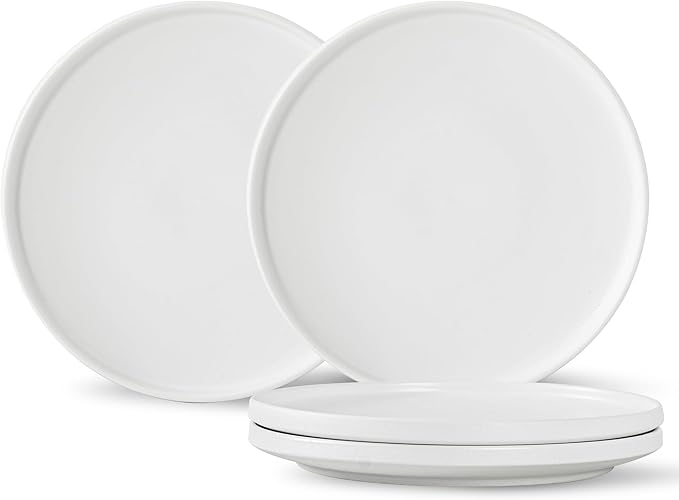 8 Inch Plates, Matte White, Set of 4 | Matte Glaze Stoneware, Microwave Safe, Dishwasher Safe, For Salads & Desserts