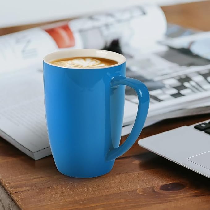 homEdge Porcelain Mug Set, 16 Ounces Cup for Tea, Latte, Mocha, Hot Chocolate, Set of 6, Blue