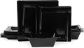Square Melamine Dinnerware Sets of 12 Pcs,Square Plates and Bowls Sets,Unbreakable Dish Set for 4,Lightweight, Dishwasher Safe and BPA Free,Suit for RV,Camping（Black）