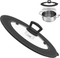 Vented Tempered Glass Universal Lid for Pot Pan Skillet with Heat Resistant Silicone Rim Microwave Splatter Lid Cover Microwave Safe Fit 9.5“ 10” 10.5“ 11” Cookware, Dishwasher Safe Black