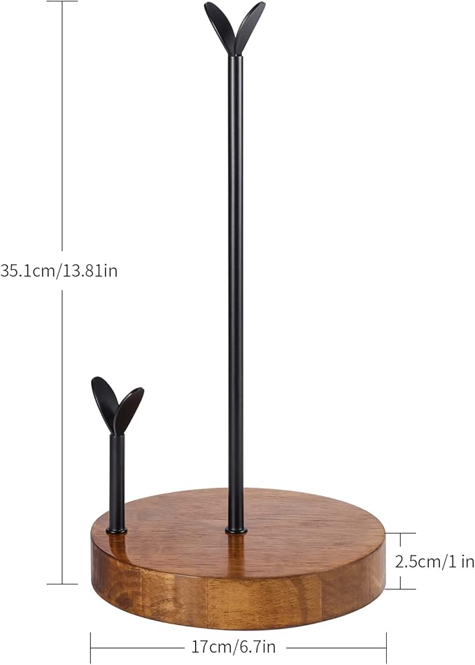 TJ.MOREE Farmhouse Paper Towel Holder Countertop, Easy One-Handed Tear Wood Paper Towel Stand for Kitchen Dining Table