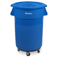 PLASTIC PRINCE 44 Gallon Round Trash Can with Lid and Dolly Blue Plastic Commercial Garbage Container for Home Garage Restaurants Warehouses - Bundle